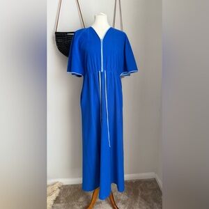 Vintage Vanity Fair Blue Butterfly Zip Pockets Housecoat Robe, Size Small